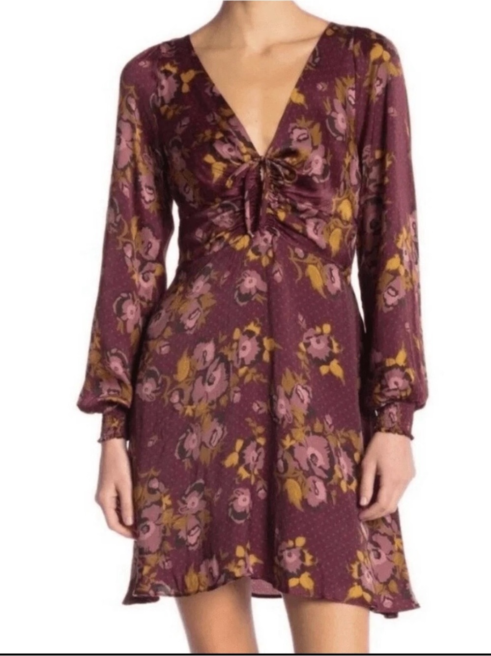 Free People Morning Light Long Sleeve Purple Maroon Floral Dress